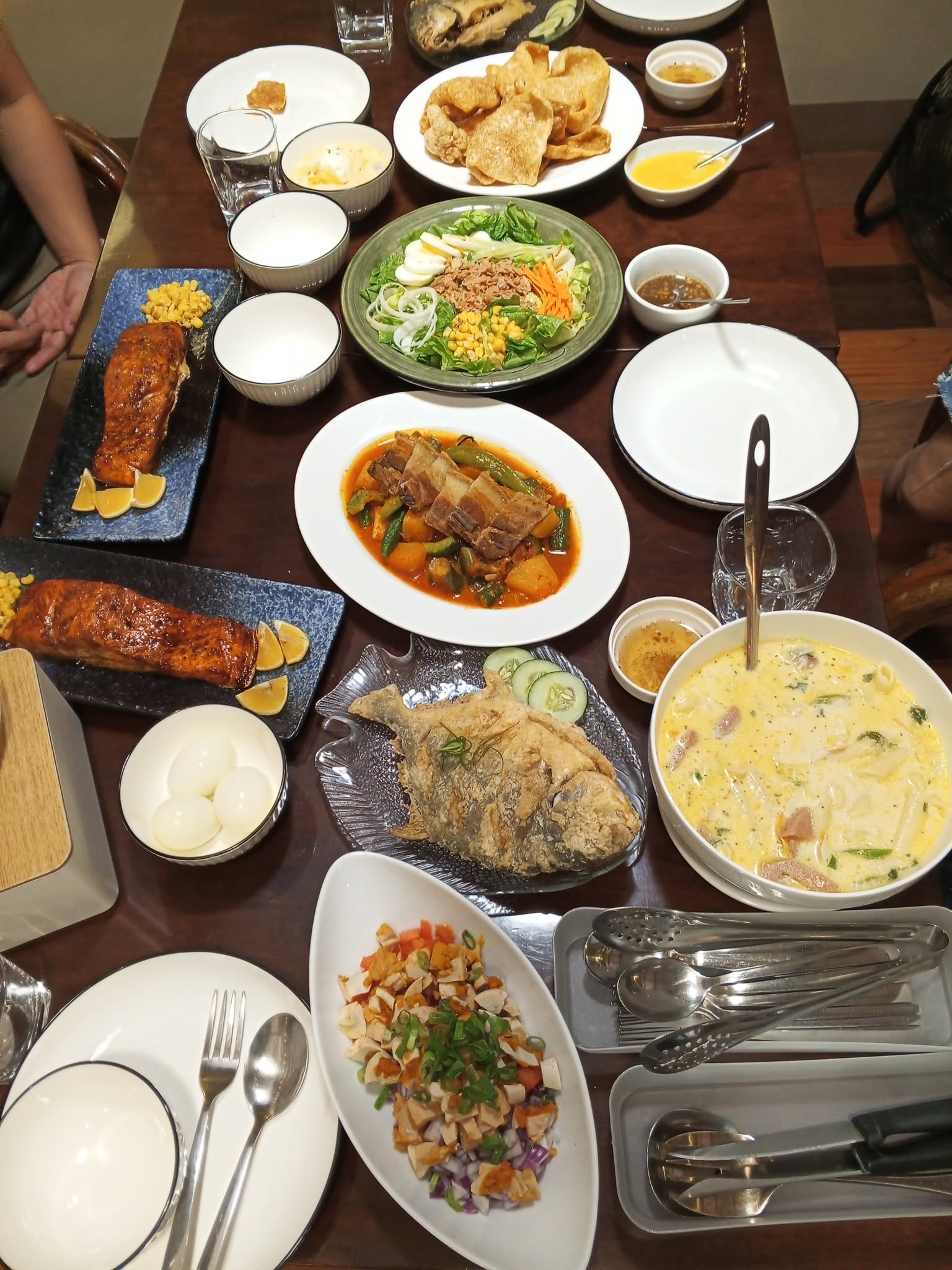 A full family feast spread across the table at Celestino's